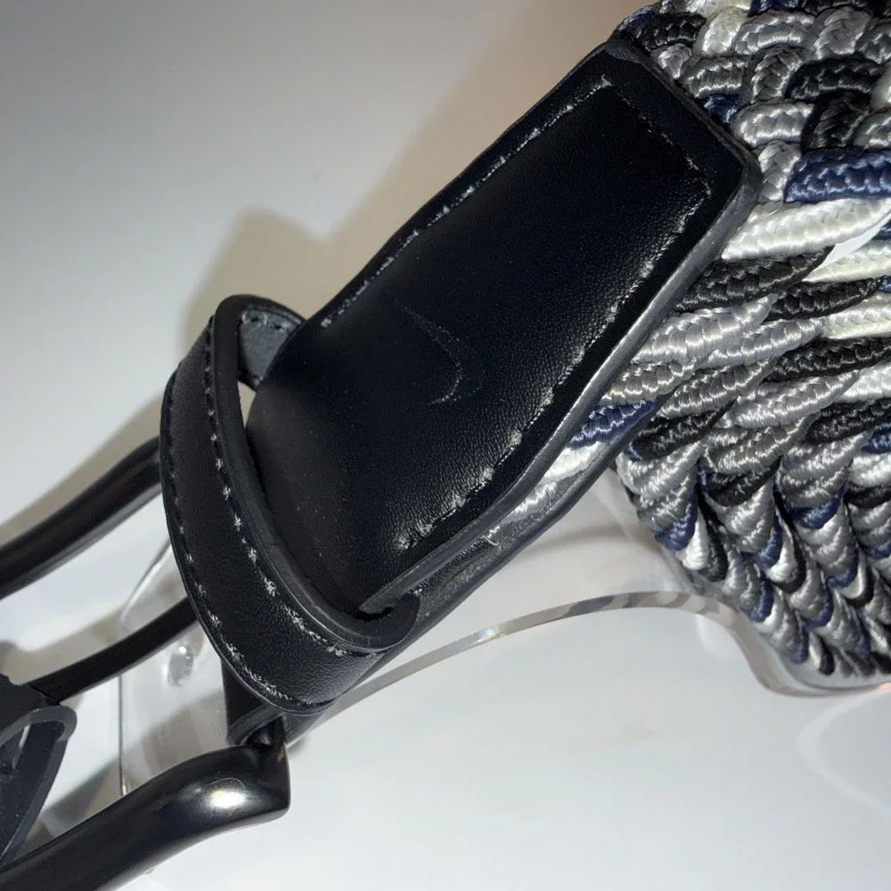 Nike Braided Stretch Belt Mens Large 38-40 Navy White Woven Golf Performance NWT